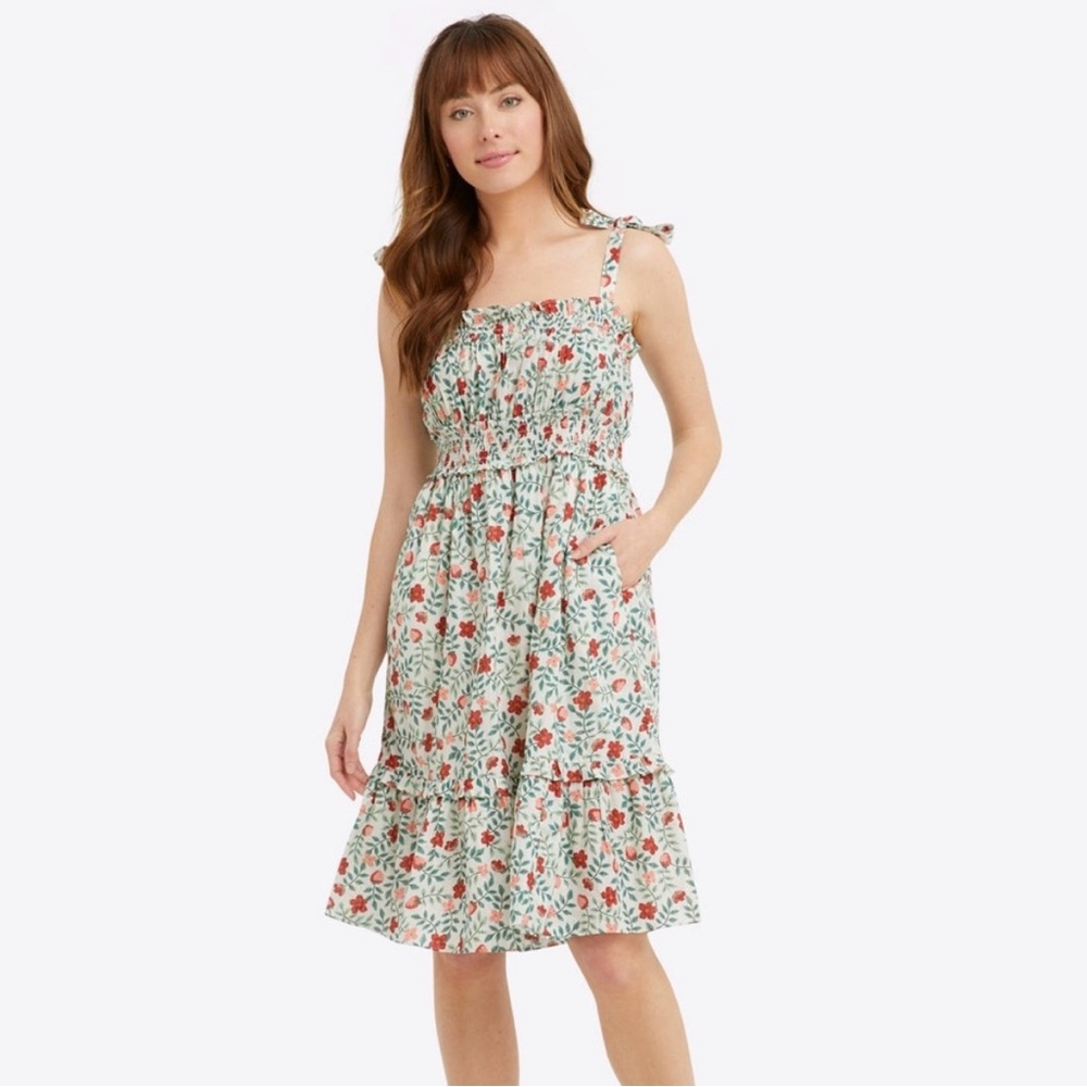 Draper James Taylor Smocked Dress in Strawberry Field size Small